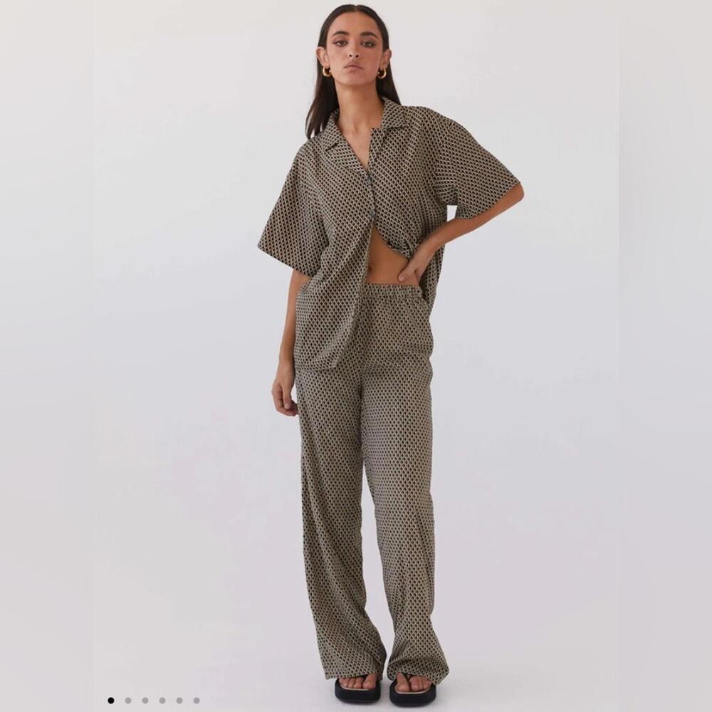 Peppermayo Bruno Wide Leg Pants in Brown Geometric - Size 2